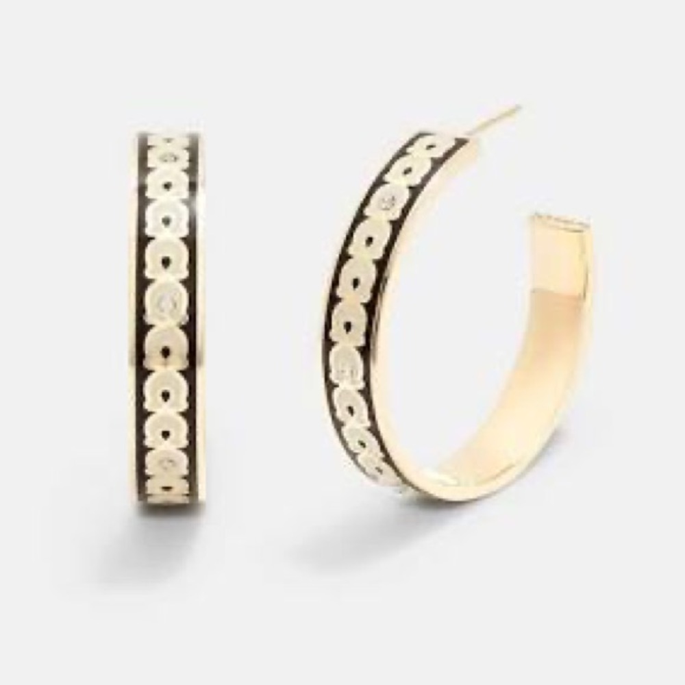 COACH | Large Signature Enamel Hoop Earrings | Gold/Black | NEW/IN BOX